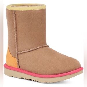 UGG Kids' Classic Short II Water Resistant Wool Boots In The Beachwood/Papaya